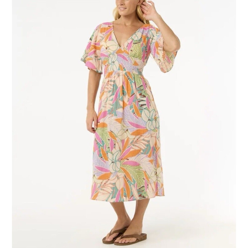 Rip Curl Midi Dress Cala Vadella Small Summer Coastal Surfer Boho Beach Tropical
